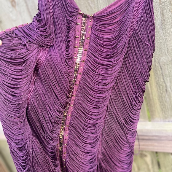 VERY RARE Free People Jagger Fringe Dress Plum Purple Beaded Sz 2 - Picture 6 of 11
